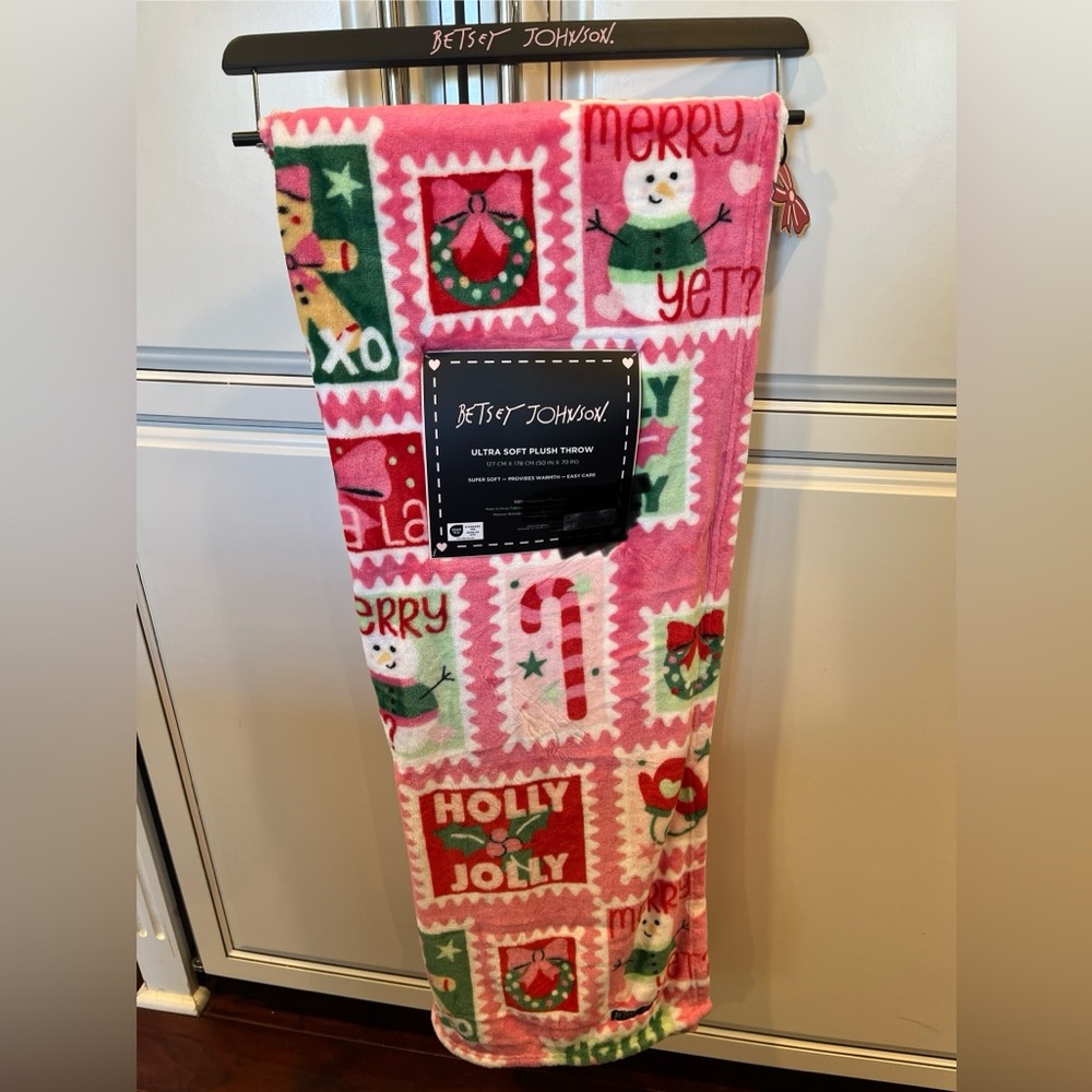 Betsey Johnson Pink and Red Christmas Throw Blanket